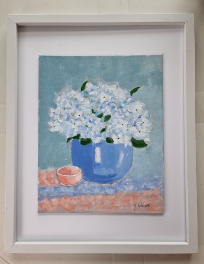 SOLD...THE FIRST OF THE HYDRANGEAS...Original Acrylic painting 